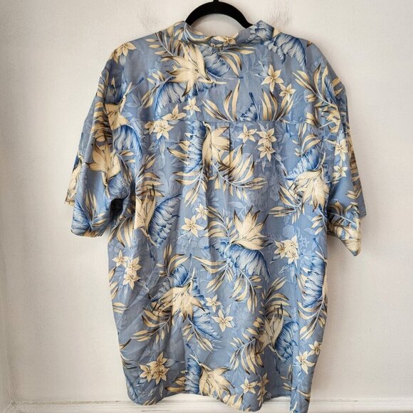Jos A Bank 100% Silk Hawaiian Shirt Short Sleeves Blue Tropical Button Down L - Picture 2 of 6